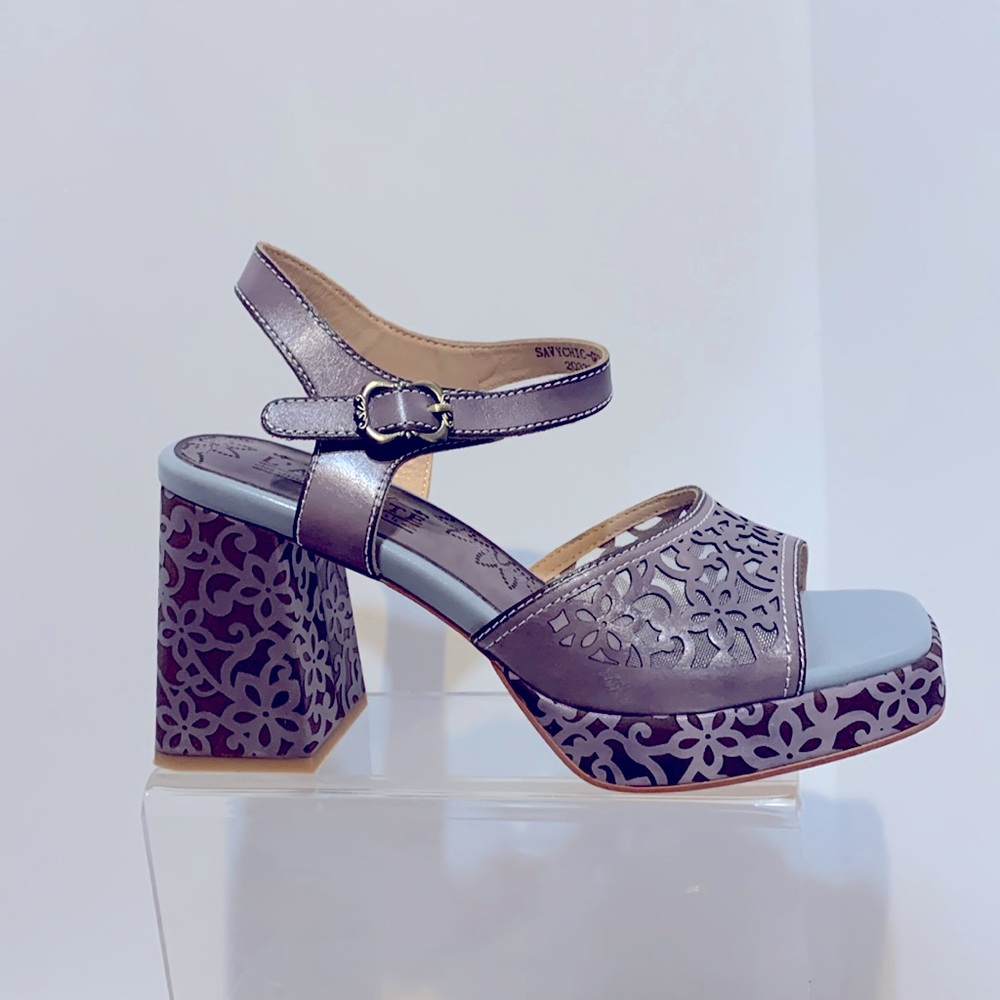 L’ Artiste laser cut block heel square toe heels
